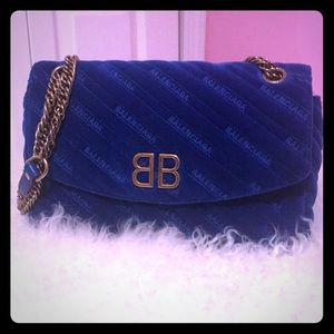Balenciaga BB Round Blue Velvet Bag
